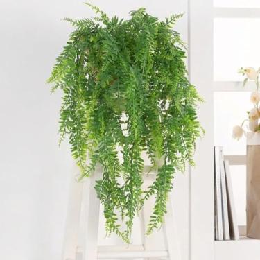 Imagem de Plantas artificiais de plástico realistas, folhas de samambaia persa verde simples para decoração de parede de festa de casamento