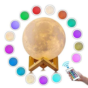 Imagem de Luminaria Lua Cheia 3D Abajur Touch RGB Decoracao USB LED Impressão 3d lua lâmpada de toque controle remoto 16 cores mesa quarto lâmpada cabeceira decoração led night light para crianças presente do bebê