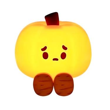 Imagem de Luminária Infantil Abóbora LED, Silicone Laranja, 10x12x12cm, Luz Noturna Recarregável Touch, Luz Branca 2W, com Cabo USB
