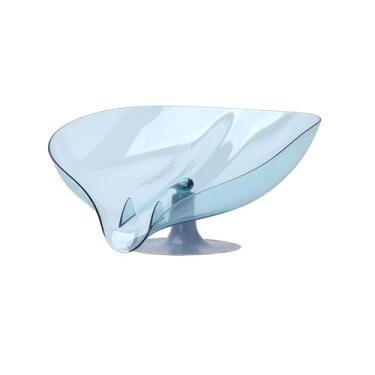 Imagem de Bandeja adesiva de folhas lateral para pia - Protetor de sabão com sucção, suporte de drenagem de esponja e louça - Organização de balcão de cozinha, banheiro (rosa, azul, cinza) (azul)