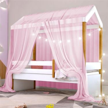 Imagem de Cama Montessori Exclusiv Fio De Luz Colchão E Voal Rosa