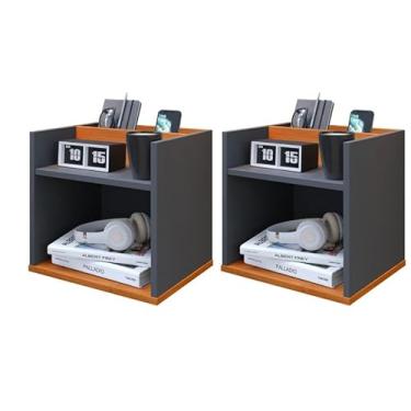 Imagem de Kit 2 Mesas de Cabeceira Suspensa Madri Retrô Nicho Quarto (Cinza)