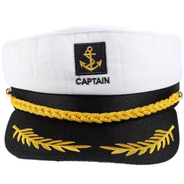 Imagem de Chapéu de capitão ajustável iate barco navio marinheiro chapéus de capitão para homens mulheres acessório de de Halloween, 21 x 15 x 5 cm (branco)