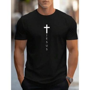 Imagem de Camiseta Masculina Jesus Cristo Cruz Evangélica Algodão Confortavel es