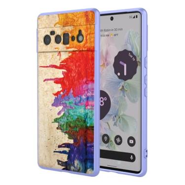 Imagem de OEURVQO Capa artística para Google 6 Pro, capa de silicone líquido de toque macio com forro fofo, compatível com carregamento sem fio, capa protetora para Google Pixel 6 Pro, aquarela roxa