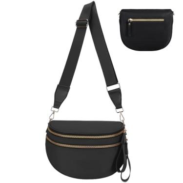 Imagem de Bolsa transversal quadriculada para mulheres, bolsa quadriculada de nylon, pochete grande, bolsa tiracolo, Preto, One Size, Xadrez