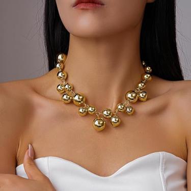 Imagem de Colar de ouro grosso para mulheres – Colar moderno banhado a ouro 14 k com contas em ouro grosso para mulheres, joias e presentes, Medium, Cobre, Sem Pedra Preciosa