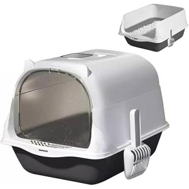 Imagem de Caixa De Areia Fechada Para Gatos Grande Com Pá Higiênica Adequado Para Gatos De 0 A 30 Kg(Sem colher de gato,Cinza)