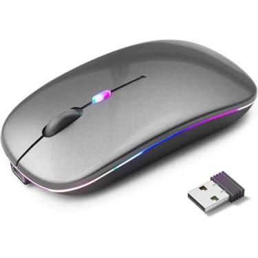 Imagem de Mouse Sem Fio Recarregável com LED RGB Design Ergonômico e Conexão Bluetooth para Notebook PC e Home Office (Cinza)