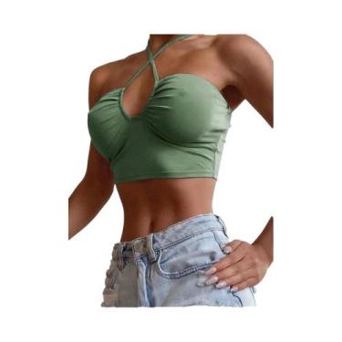 Imagem de Top Cropped Sem Mangas E Costas Descobertas Para Mulheres, Estilo Halt