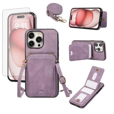 Imagem de Asuwish Capa de telefone para iPhone 16 Pro 6,3 polegadas com protetor de tela de vidro temperado e alça de pulso transversal de couro flip porta-cartões acessórios para celular i Phone16 i16 16Pro