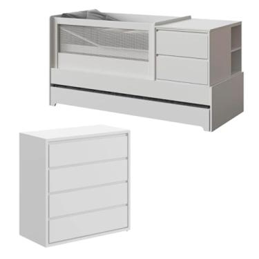 Imagem de Quarto de Bebê Completo Sol e Mar Divicar com Berço Multifuncional e Cômoda 4 Gavetas MDF com Acabamento Laca UV e Design Moderno Transformável em Cama e Escrivaninha (Branco)