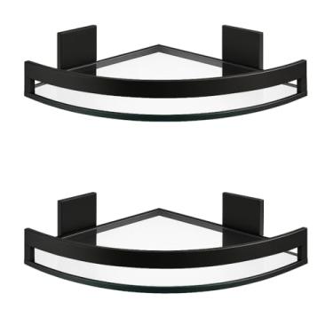 Imagem de Prateleira de Canto Multiuso em L, Organizador de Parede para Banheiro e Cozinha, 2 Unidades, Preto, Instalação sem Furos