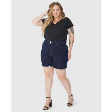 Imagem de Bermuda Feminina Plus Size Comfort Barra Desfiada Em Jeans Com Elastan
