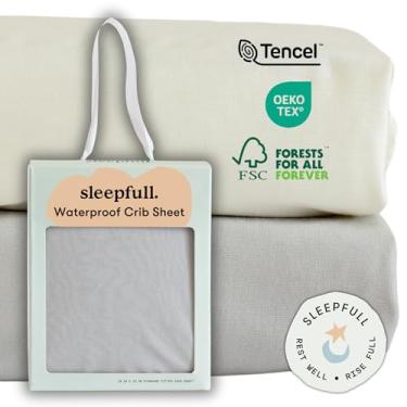 Imagem de Sleepfull Lençol impermeável para berço e lençol com elástico + protetor de colchão - macio, ecológico e hipoalergênico - feito para todos os tipos de pele - serve para colchão de berço padrão 71 cm x