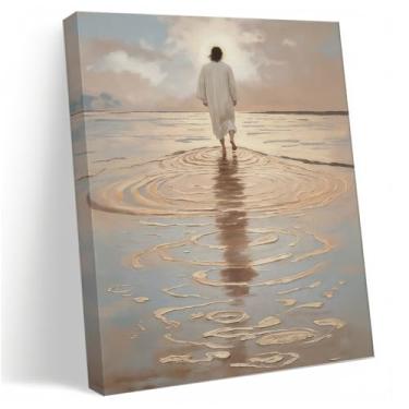 Imagem de Arte de parede em tela Jesus andando na água, imagem de decoração de parede Christ God Sauntering, I With Jesus Peers Bible Stories, pôster impresso para decoração de casa cristã
