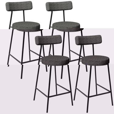 Imagem de Kit 04 Banquetas Baixa Para Cozinha Sala De Jantar Bar Bancada Milão L02 Linho Mescla Chumbo - Lyam Decor 
