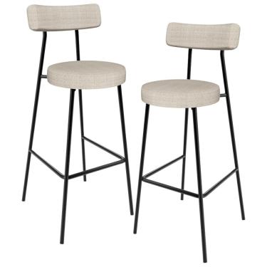 Imagem de Kit 02 Banquetas Alta Bar Cozinha Sala De Jantar Estrutura Em Aço Milão L02 Linho Palha - Lyam Decor