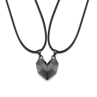 Imagem de SEVENSTONE Two Souls One Heart Colares com pingente de pedra casal preto branco minimalista amizade conjunto de joias simples para homens e mulheres, Metal, Sem Pedra Preciosa