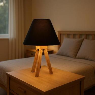 Imagem de Kit 2 Abajur Luminária de Mesa Madeira Quarto Cúpula Para Criado Bivol