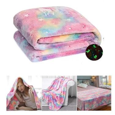 Imagem de Manta Magica Cobertor Brilha No Escuro Infantil Macia Iluminada Unicornio Estrelas Ceu Meninas