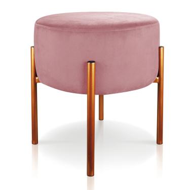 Imagem de Puff Iron Suede Rosê Base Metálica Cobre