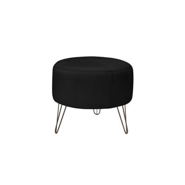 Imagem de Puff Decorativo Redondo Pés Metal Couro Preto