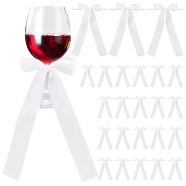 Imagem de WADORN 24 peças de laço de fita de cetim, 1,69 x 8,15 cm laço branco torcido para taças de vinho, laços de embrulho para garrafa de champanhe, saco de decoração de bolo, presente faça você mesmo