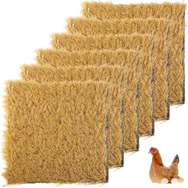 Imagem de Conjunto de 6 almofadas de ninho de galinheiro, tapetes laváveis de grama falsa de 30 x 30 cm, perfeitos para cama de galinheiro, decoração de piso interno e externo para galinhas