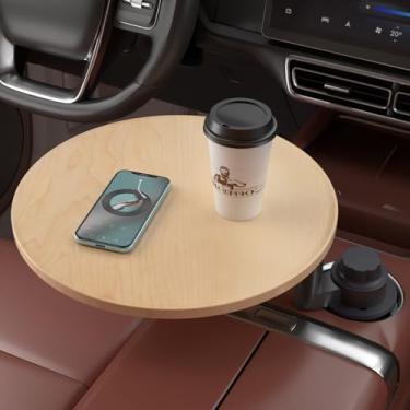 Imagem de Bandeja de volante e mesa de carro - mesa giratória de copo de madeira de 360° com bandejas de carro para comer e suporte de laptop de carro, serve para assento do passageiro dianteiro/traseiro