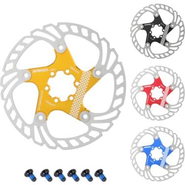 Imagem de CYSKY Rotor de freio a disco de bicicleta flutuante 6 parafusos 140 mm 160 mm 180 mm 203 mm rotores de freio de aço inoxidável usinado CNC para Ebike Road Bike MTB BMX Gravel Bike (ouro, 180 mm)