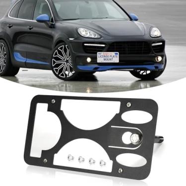 Imagem de Suporte de placa frontal resistente compatível com Porsche Cayenne (Base, S, GTS) 2019-2023, gancho de reboque à prova de ferrugem, suporte de placa de carro de substituição de licença com kit de