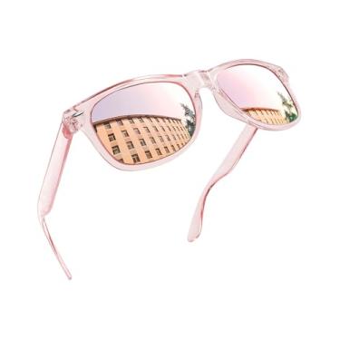 Imagem de Óculos de Sol Masculinos Femininos Polarizados Quadrado Óculos de Sol Esportivos para Dirigir UV Proteção (Moldura Rosa Transparente/Lente Rosa Espelhada)