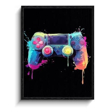 Imagem de Arte de parede de controle de jogos, controle de gotejamento arco-íris, decoração de parede para jogadores, impressão em tela emoldurada com acabamento fosco, arte de pôster de jogos, para presente de