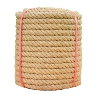 Imagem de Corda de juta (4/5 pol. x 100 pés) Corda de cânhamo torcida para artesanato, paisagismo, decoração de casa, cordas de cabo de guerra, balanço e jardinagem, forte e durável