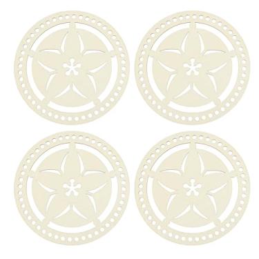 Imagem de PATIKIL 4 peças de base de cesta de crochê, cesta redonda de 14 cm, base de madeira, kit de confecção de materiais de tecelagem para crochê, bolsa de ombro, bolsa, artesanato, cor de madeira (estilo 5