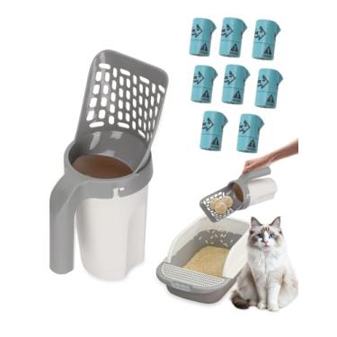 Imagem de ZLXHDL Colher de areia para gatos com suporte de saco 120 sacos de recarga com bloqueio de odor, 8 rolos de 15 cada, resistentes a vazamentos, portáteis