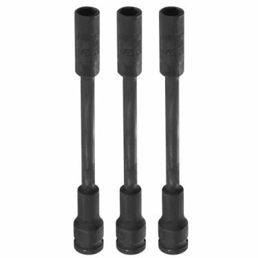 Imagem de HARFINGTON 3 peças soquete de impacto de 6 pontos de parede fina profunda 12 mm soquete de 12 mm métrico extralongo CR-V soquete sextavado de eixo de aço CR-V para reparo de porcas de eixo de máquina