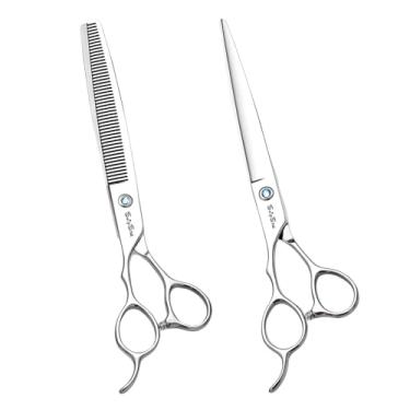 Imagem de Mão esquerda 7.5in profissional reta diluindo cão tesoura de cuidado,JP440C aço animal de estimação tesouras para cães gatos,alça ergonômica