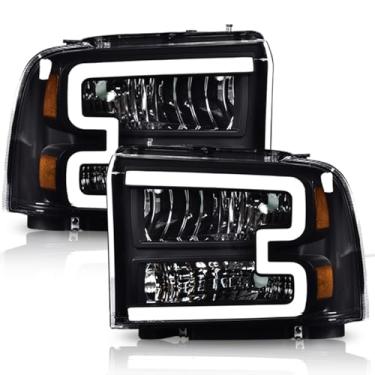 Imagem de CHEDA Conjunto de faróis LED DRL compatível com Ford F250 F350 F450 F550 F550 Super Duty 2005 2006 2007 (lente transparente refletor âmbar alojamento preto) Faros Conjunto De Faros