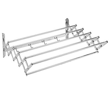 Imagem de Toalheiro de banheiro montado na parede dobrável retrátil lavanderia doméstica fácil armazenamento rack de secagem roupas Airer pendurado secador de roupas economia de espaço varal de lavagem com