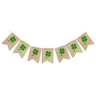Imagem de Guirlanda de estopa de trevo para decorações de dia de São Patrício, guirlanda rústica de trevo de estopa de trevo para dia irlandês, escritório, decoração de festa