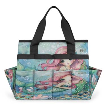 Imagem de Balanças de sereia oceano linda bolsa de jardinagem com alça e 10 bolsos espaçosos, organizador de transporte, caixa de ferramentas de armazenamento resistente ao desgaste e reutilizável para jardim