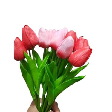Imagem de kit 6 Flor Artificial de Eva 34cm Tulipas(vernelho e rosa bb com verm)