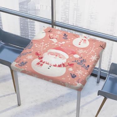 Imagem de hongjinglin Toalha de mesa quadrada para uso externo com borda elástica, toalha de mesa quadrada limpável, boneco de neve, rosa, árvore de Natal, para ambientes externos, ambientes internos, pátio