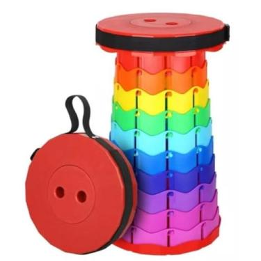 Imagem de Banco Dobravel Portatil Com Alca Telescopica Banquinho Retratil Ajustavel Para Pesca Camping Banheiro Eventos E Viagens (arco-íris-vermelho)