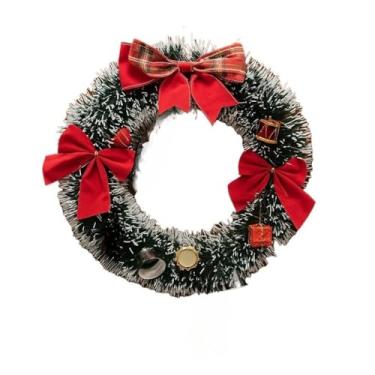 Imagem de Guirlanda de Natal Verde com Laço Vermelho Grande 30 cm Enfeite Porta Decoração Natal Luxo(Verde Decorada)