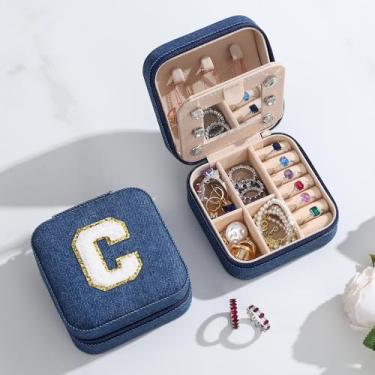 Imagem de Organizador de joias de viagem para mulheres, pequenas caixas de joias com inicial espelhada, colares, anéis, brincos, colar, armazenamento, personalizado, Natal, aniversário, presentes para ela