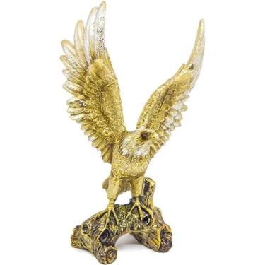 Imagem de Estátua Decorativa de Águia, Dourada, com Asas Abertas, Base em Resina, Estilo Clássico