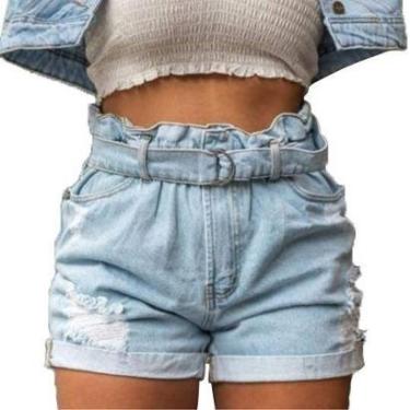 Imagem de Short Jeans Feminino Mom Cós Alto Franzido-Feminino